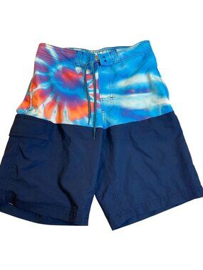 George Mens Swim Trunks Hybrid Shorts Small 28-30 Navy Tie Summer Pull On Casual